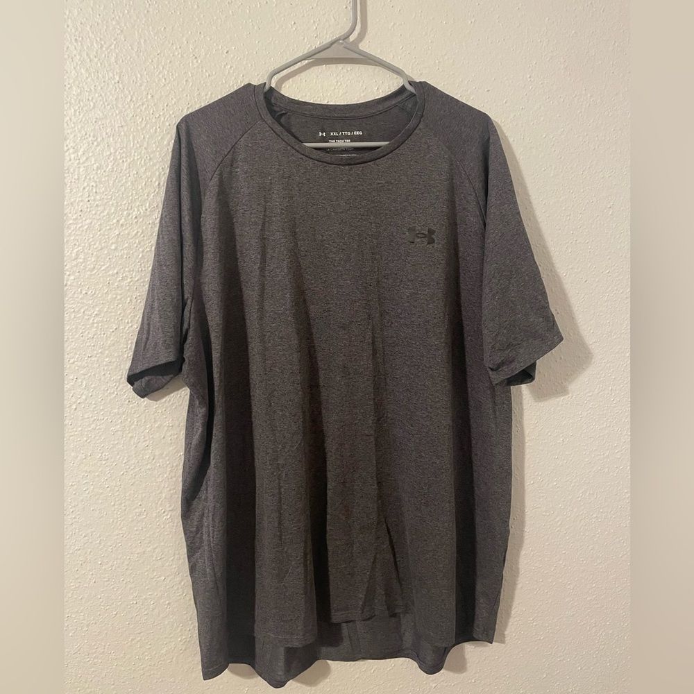 2 Men’s Under Armour Tech Tee Shirts Heather Gray and Blue 2XL
